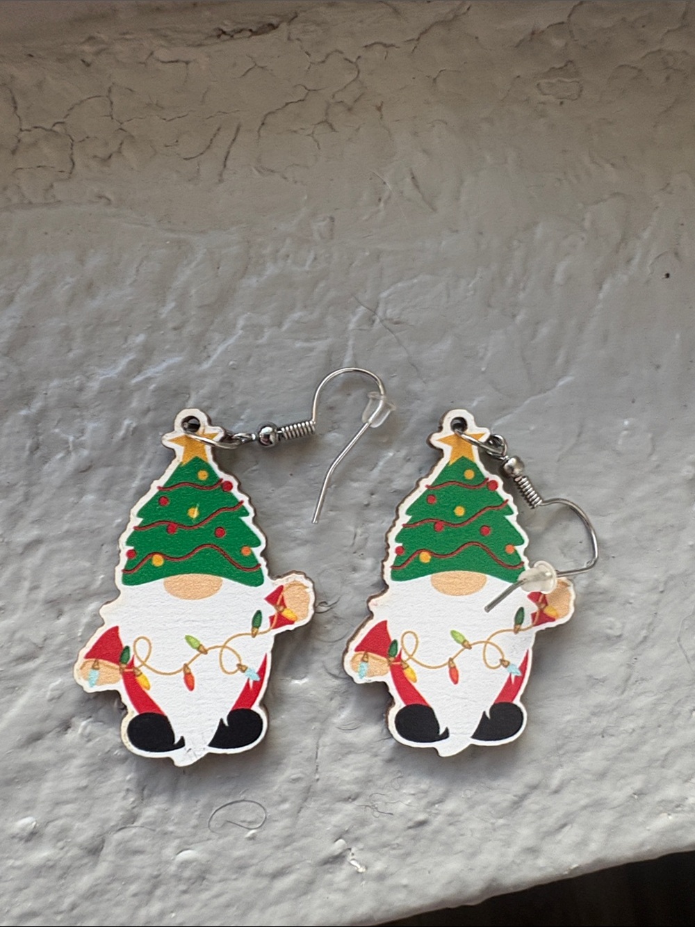 Festive Green Christmas Tree Gnome Earrings